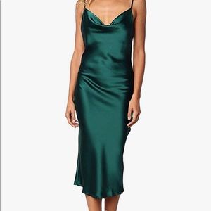 Sleeveless satin cocktail dress with cowl neck